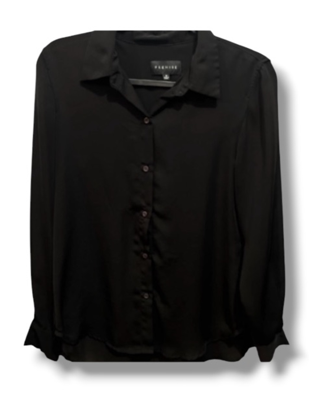 Premise Sheer Women’s Black Button Down Collared Long Sleeve Blouse Career Top